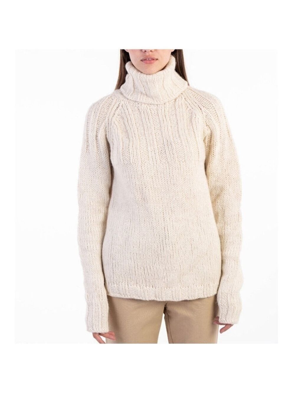 Barbara Bui Turtleneck Sweater Alpaca Silk Blend Chunky Cream Women's US Small